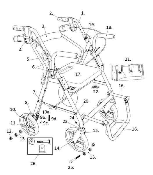 Drive Replacement Parts For Rollator Model 795 - Duet Rollator/Transpo ...