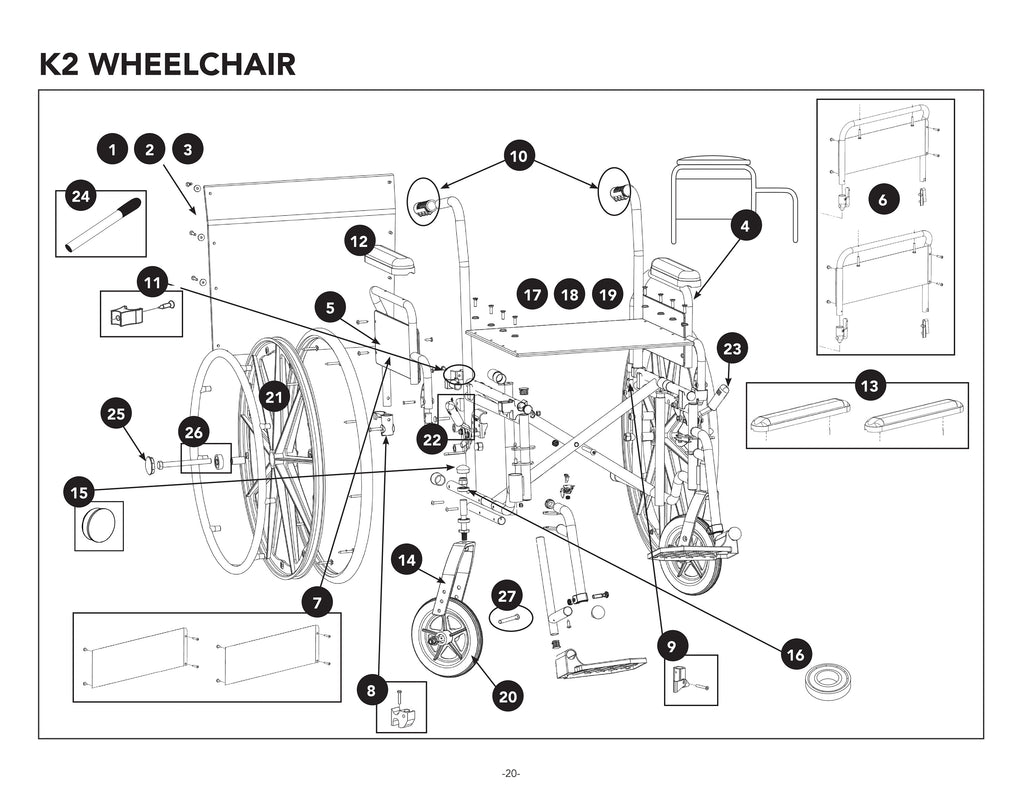 Replacement Parts for ProBasics K2 Wheelchairs Models WC220 - Home Health Superstore