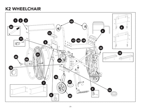 Replacement Parts for ProBasics K2 Wheelchairs Models WC220 - Home Health Superstore