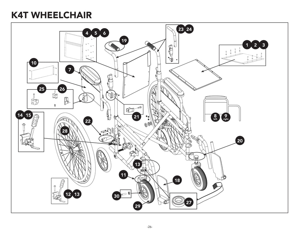 Replacement Parts for ProBasics K4T Transformer Wheelchair WCT4 - Home Health Superstore