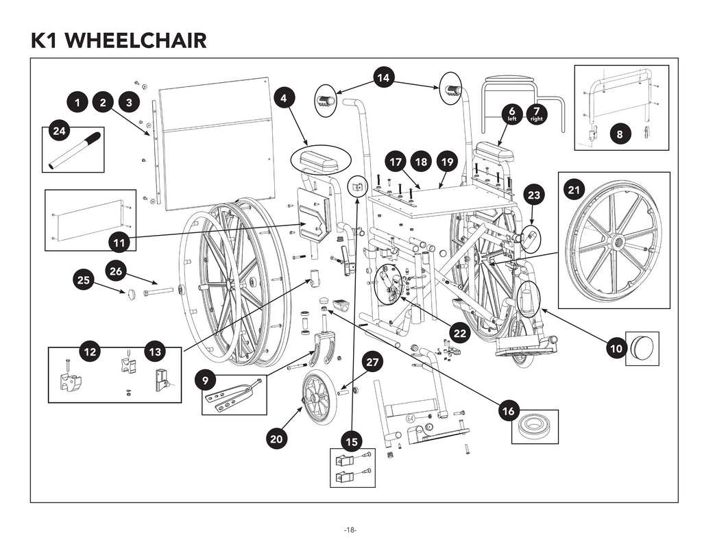 Replacement Parts for ProBasics K1 Wheelchairs Models WC11 - Home Health Superstore