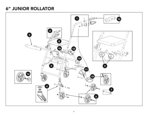 Replacement Parts for ProBasics 6” JUNIOR ROLLATOR (RLAJ6BG/BL) - RLAJ6 - Home Health Superstore